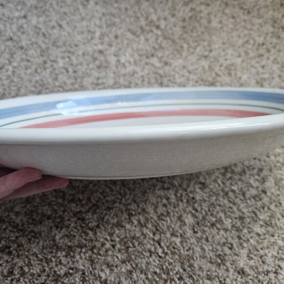 Furio Oval Serving Platter Striped Large 16" x 12" Made In Italy Blue Green Pink - Picture 3 of 6